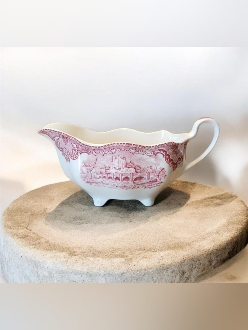 Vintage Johnson Brothers gravy boat from the Old Britain Castles Pink Collection